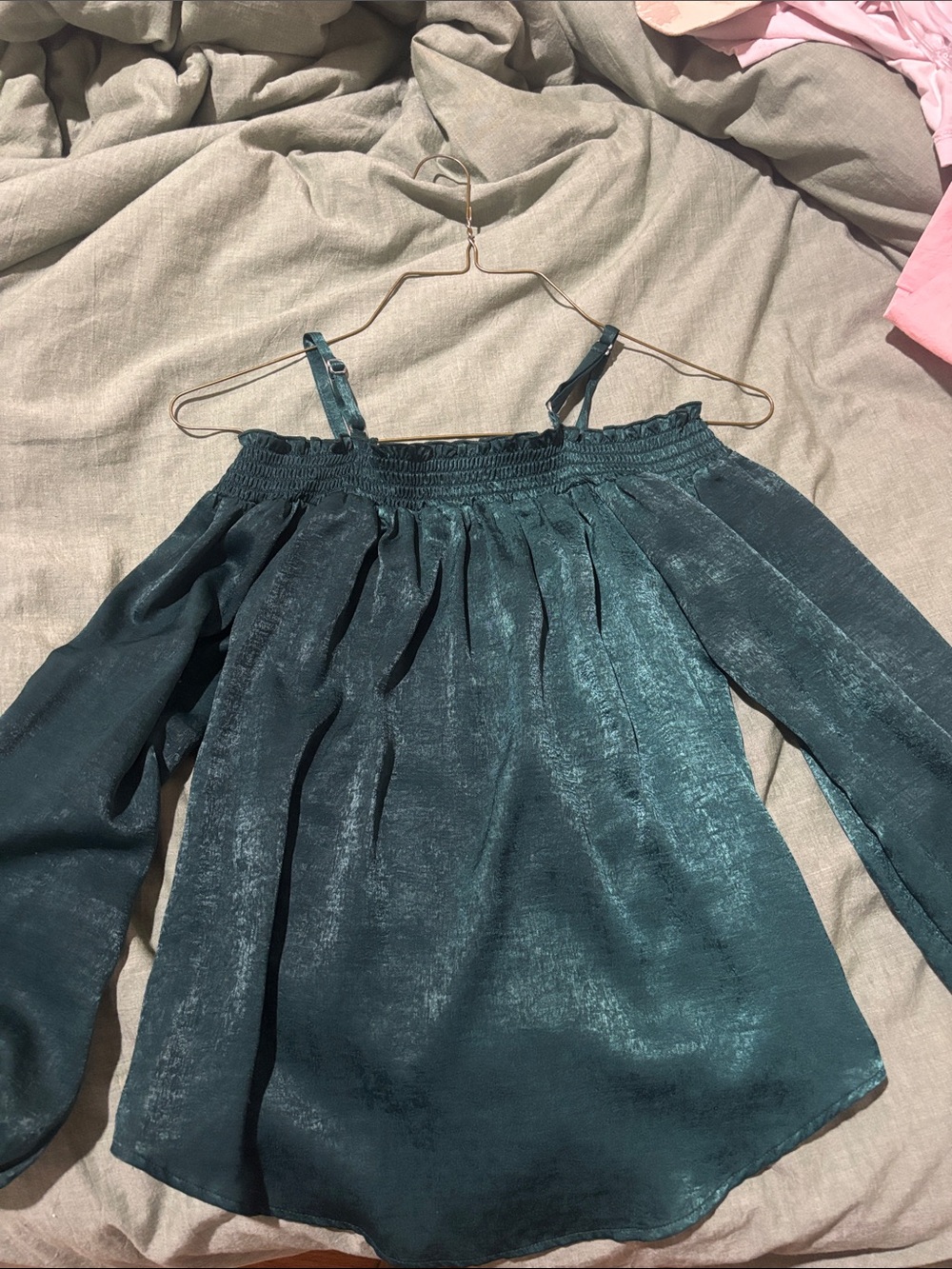 A. Byer Shimmery Teal Off-Shoulder Blouse
